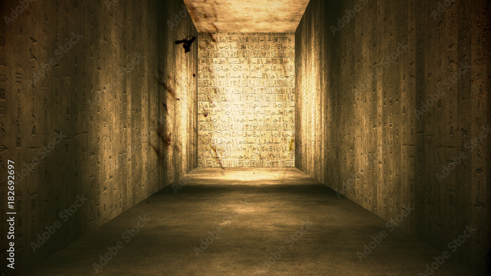 Fototapeta premium Egyptian Tunnel Hieroglyphs Corridor Vintage