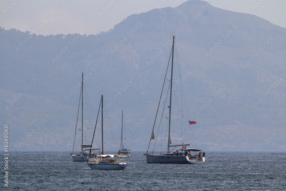 Fototapeta premium Sailboats near the Beach Cap de Formentor, Mallorca, Spain