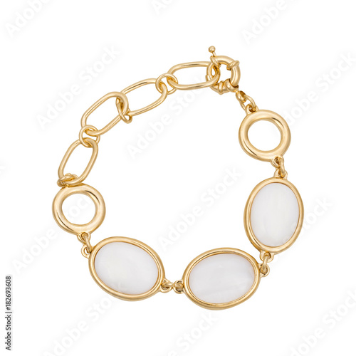 Gold bracelets with gemstone isolated on white background
