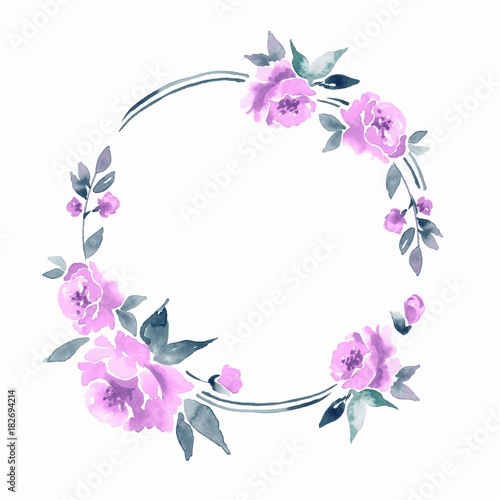 Watercolor floral frame. Wreath with flowers 6