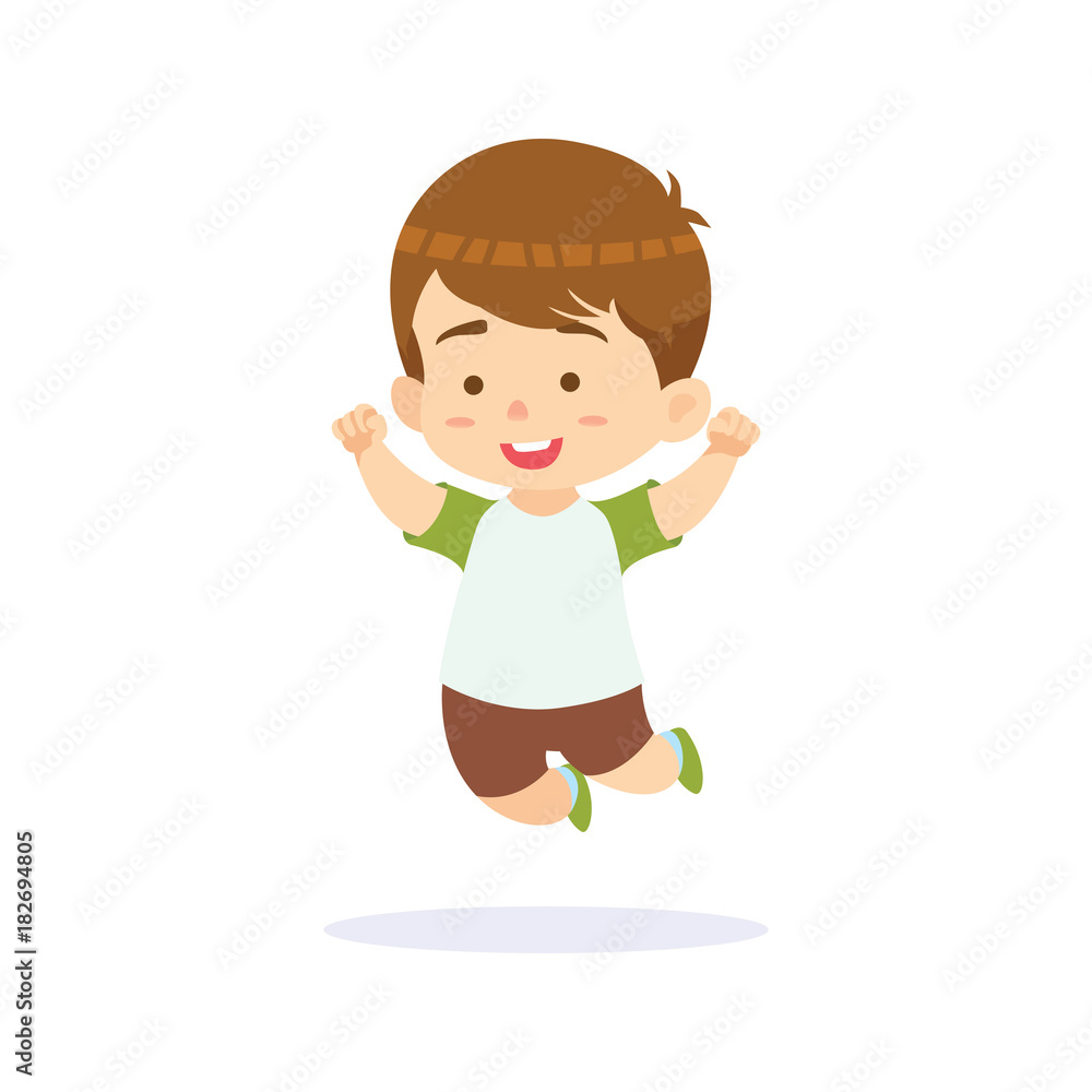Funny cartoon character. Little boy jumping with white background Stock  Vector | Adobe Stock