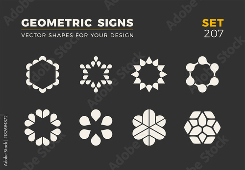 Set of eight minimalistic trendy shapes. Stylish vector logo emblems for Your design. Simple geometric signs collection.