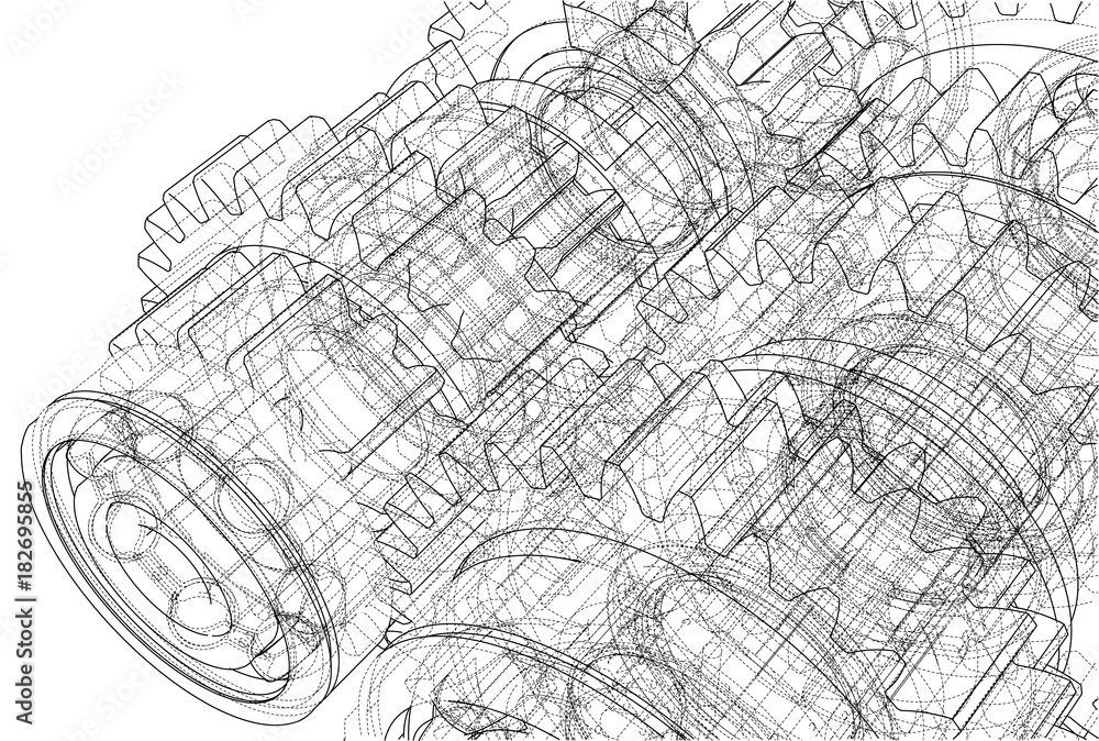 Gearbox sketch. Vector