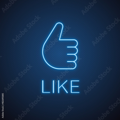 Thumbs up hand gesture neon light icon