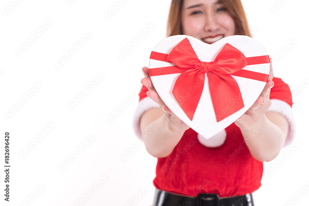 happy woman wearing santa claus dress on white background happy woman wearing santa claus dress on white background
