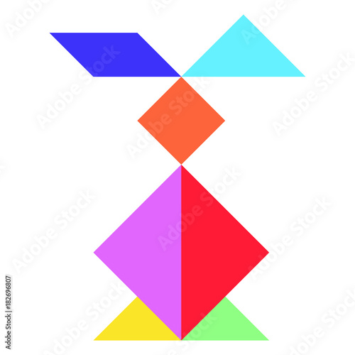 Color tangram in rabbit shape on whtie background (Vector)