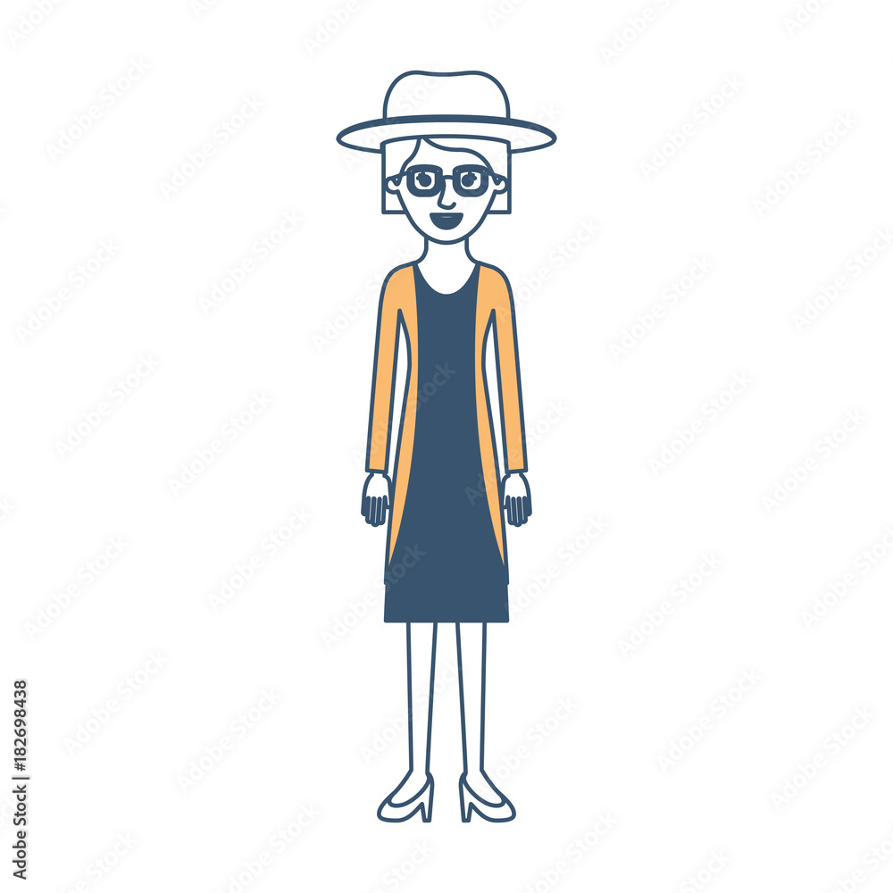 woman with hat and glasses and blouse with jacket and skirt and heel shoes with short hair in color sections silhouette vector illustration woman with hat and glasses and blouse with jacket and skirt and heel shoes with short hair in color sections silhouette vector illustration