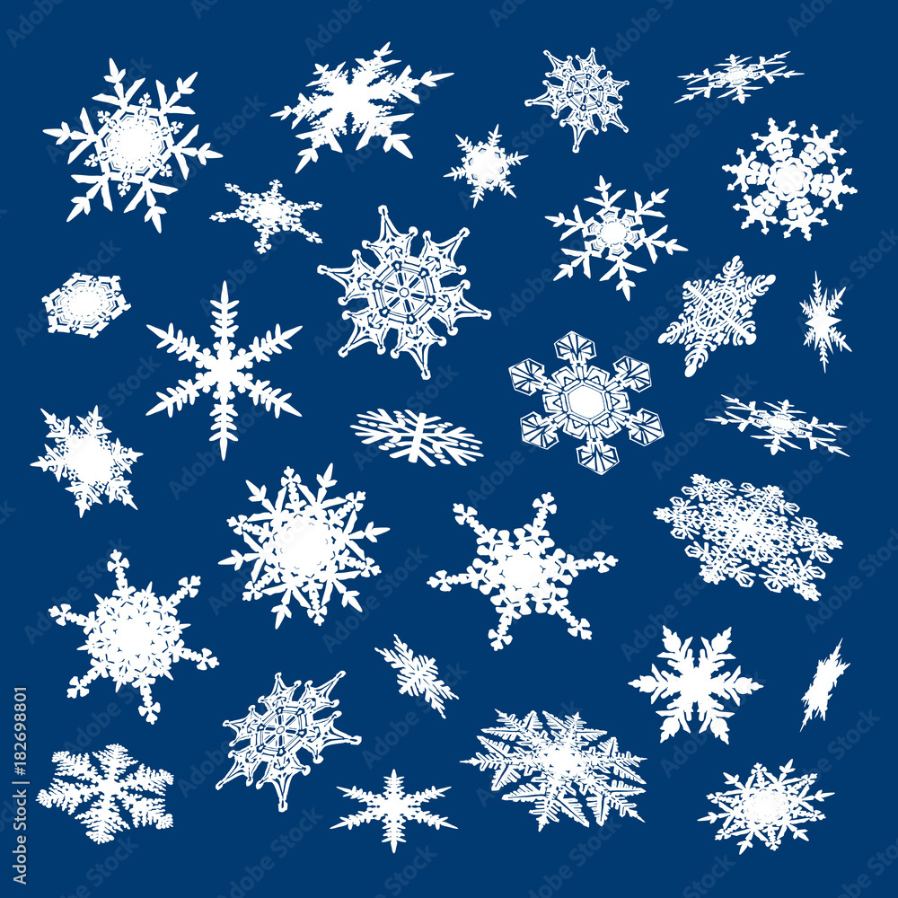 Set of white snowflakes on blue background Set of white snowflakes on blue background