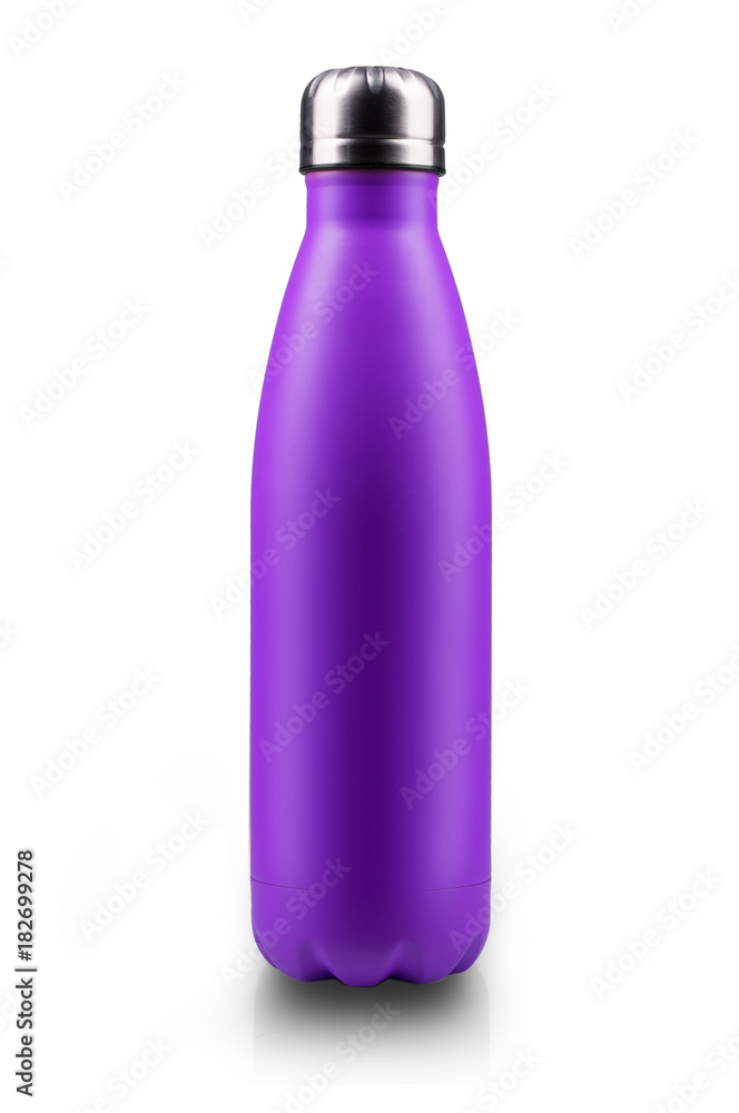 Stainless thermos water bottle, isolated on white background. Light violet  color. Stock Photo | Adobe Stock