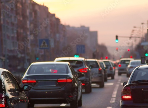 Cars traffic jam at city road