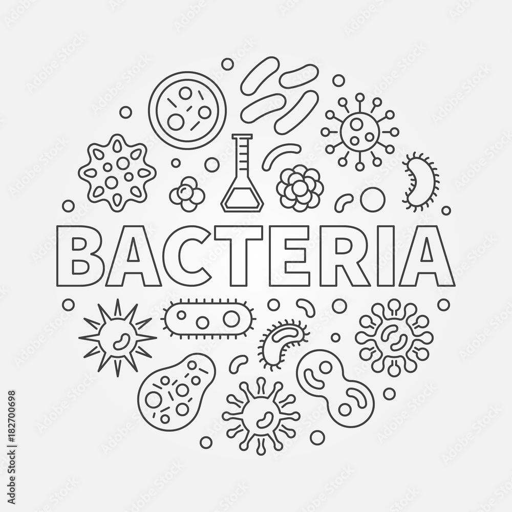 Bacteria round symbol made with different bacterias icons