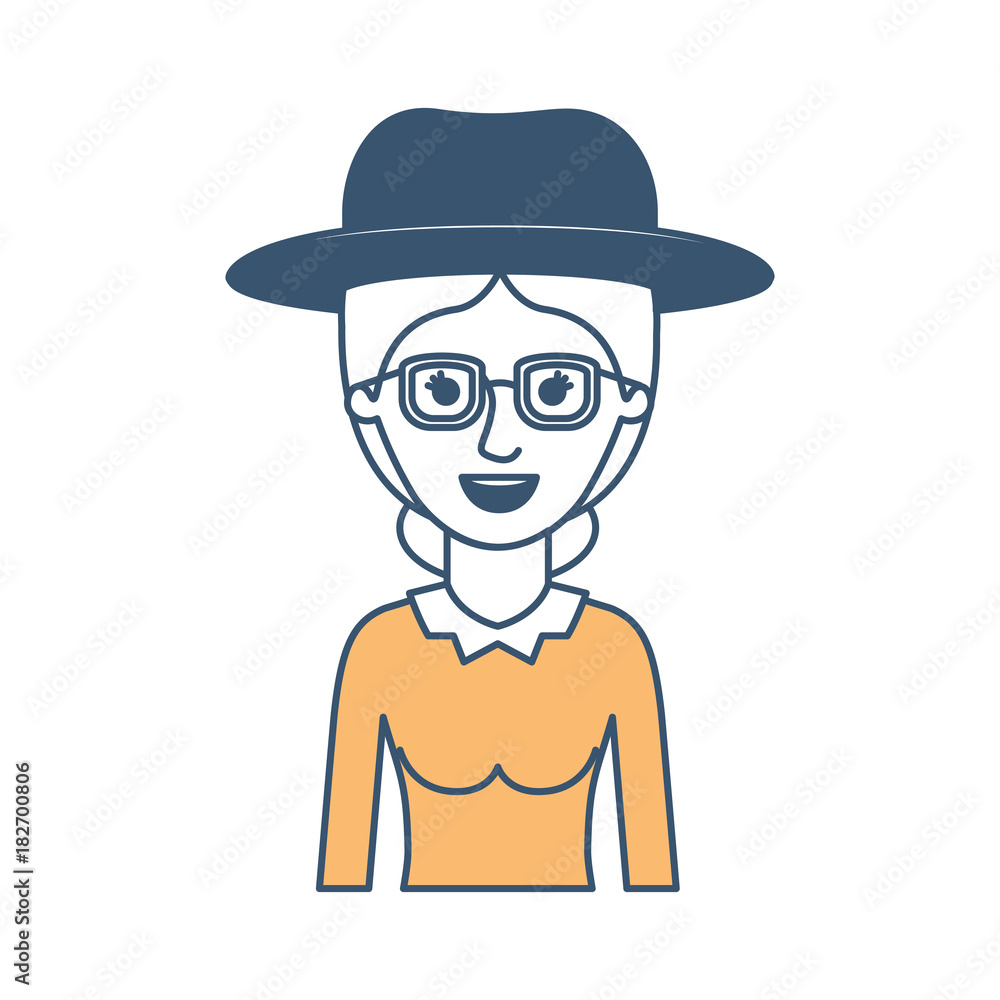 woman half body with hat and glasses and blouse long sleeve with collected hair in color sections silhouette vector illustration woman half body with hat and glasses and blouse long sleeve with collected hair in color sections silhouette vector illustration