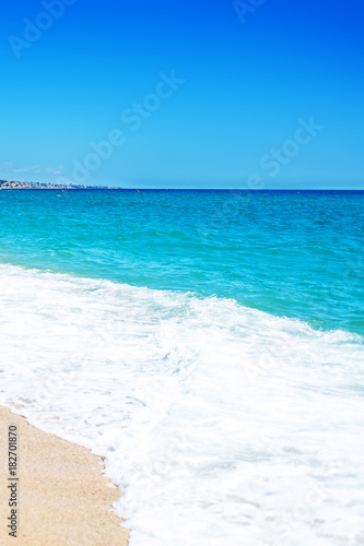 Empty sea and summer beach background with copy space - tropical vacation and travel concep.