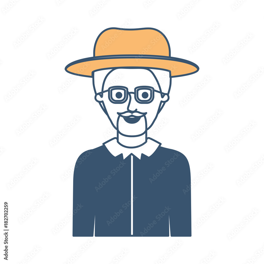 man half body with hat and glasses and shirt with short hair and goatee beard in color sections silhouette vector illustration man half body with hat and glasses and shirt with short hair and goatee beard in color sections silhouette vector illustration