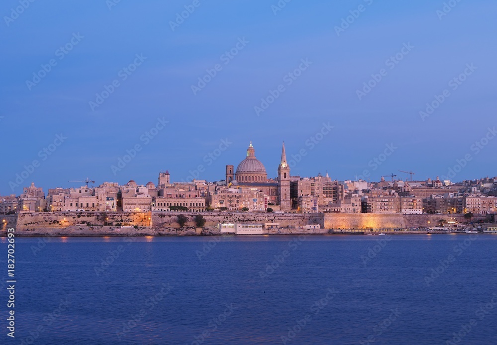 View with Valleta city in Malta in the night