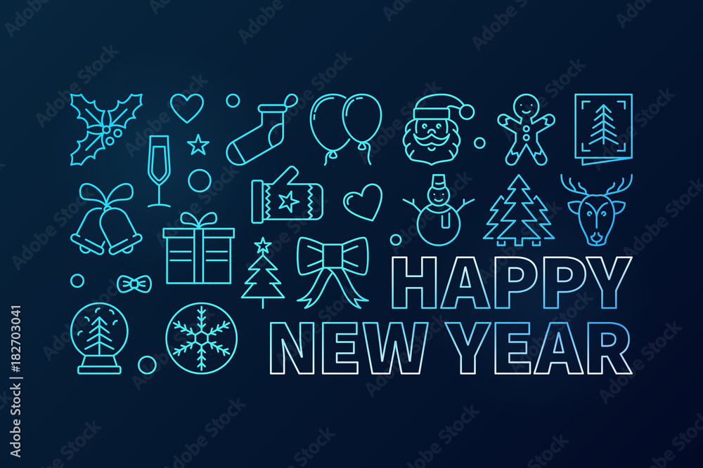 Happy New Year blue vector concept banner or illustration Happy New Year blue vector concept banner or illustration