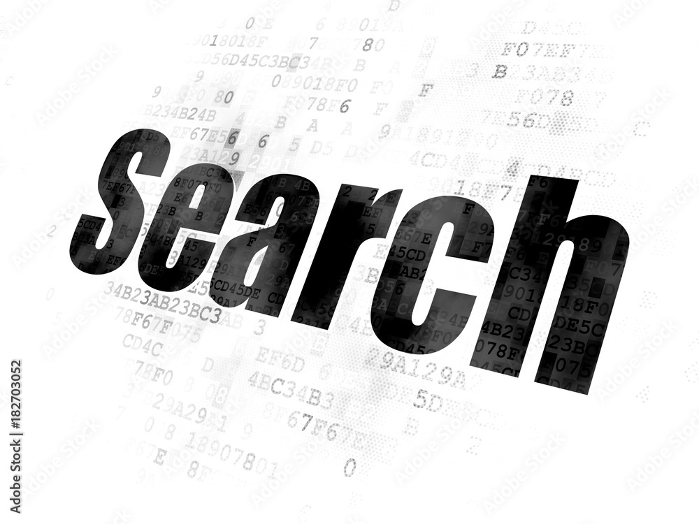 Web development concept: Pixelated black text Search on Digital background Web development concept: Pixelated black text Search on Digital background