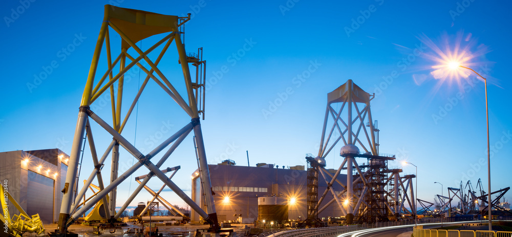 Szczecin, Poland-November 2017: factory of wind power plants at sea Szczecin, Poland-November 2017: factory of wind power plants at sea