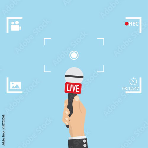 News illustration on focus TV and live with camera frame
