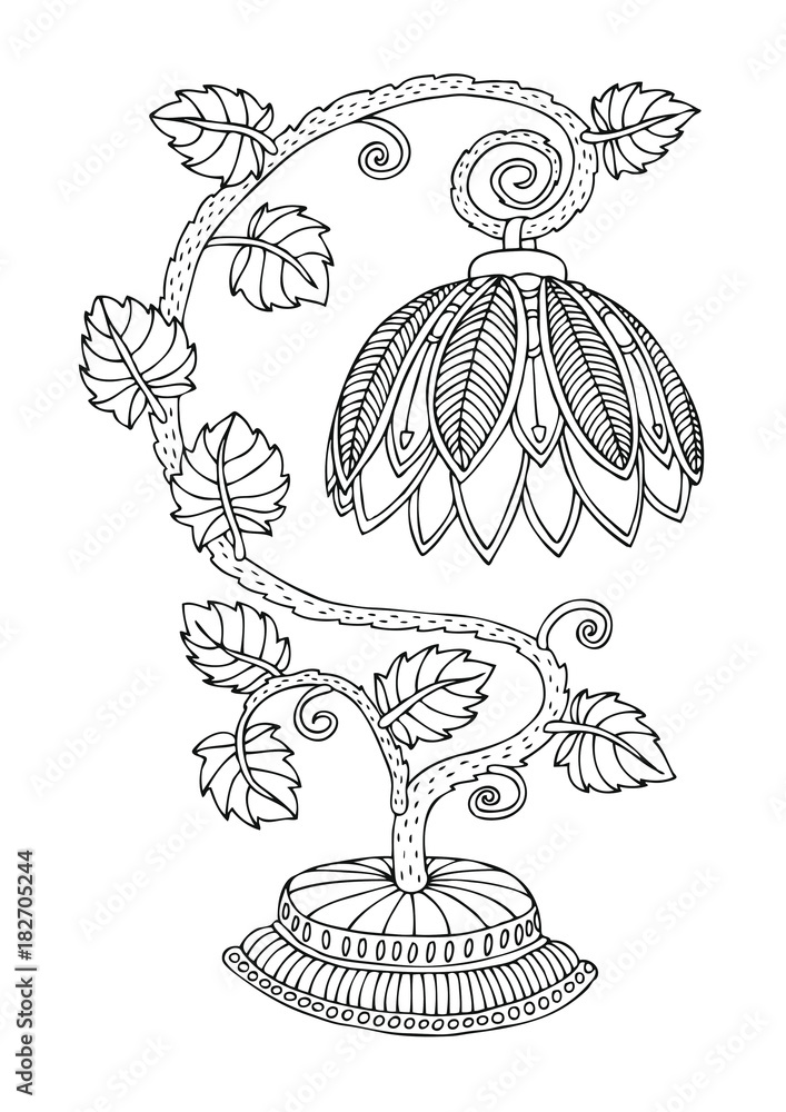 Tiffany style lighting. Hand drawn table lamp. Sketch for anti-stress adult  coloring book in zentangle style. Vector illustration for coloring page.  Stock Vector | Adobe Stock