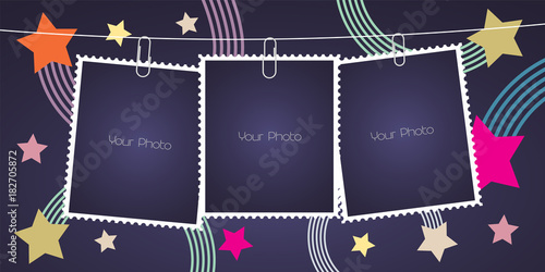 Collage of photo frames, scrapbook vector illustration, background