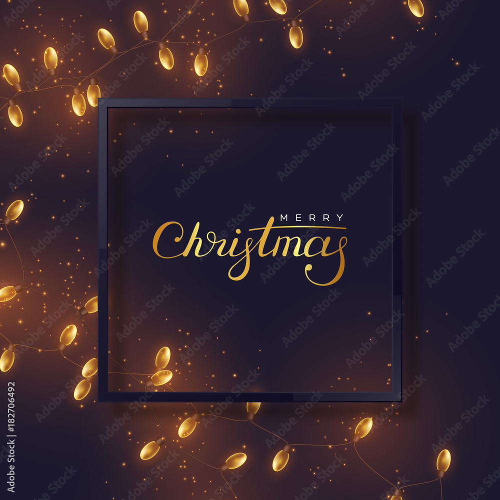 Obraz premium Christmas holiday background. Realistic garlands with glowing lights and frame. Vector illustration.