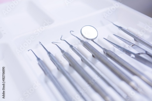 High angle view of dental equipment's