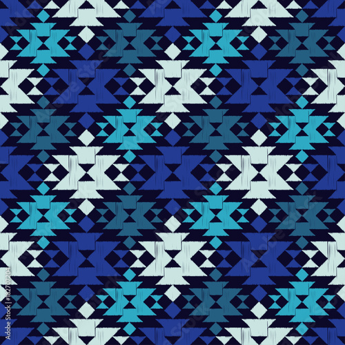 Ethnic boho seamless pattern. Blue Tribal pattern. Scribble texture. Folk motif. Textile rapport.