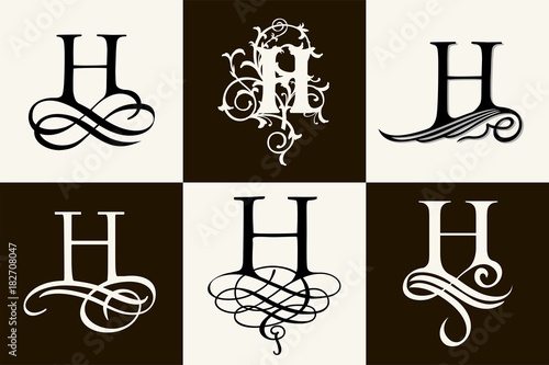 Vintage Set . Capital Letter H for Monograms and Logos. Beautiful Filigree Font. Victorian Style.