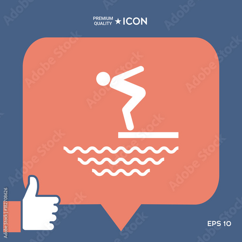 Swimmer on a springboard, Jumping into the water - icon