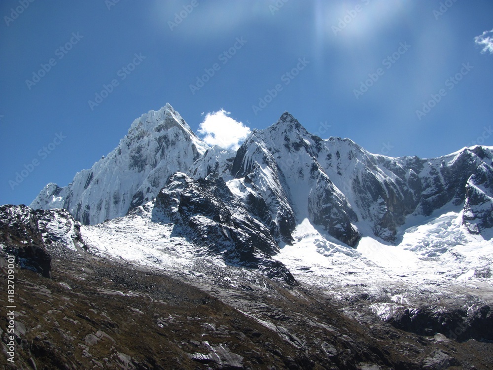 Ice capped mountain ridge, South America