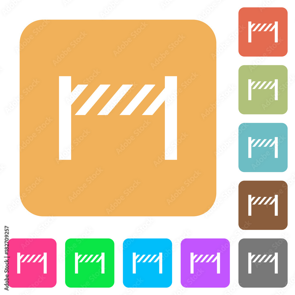 Road closure fence rounded square flat icons Road closure fence rounded square flat icons