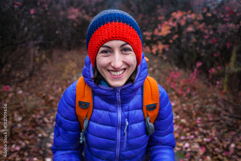 Portrait of a smiling girl with a backpack. Portrait of a smiling girl with a backpack.