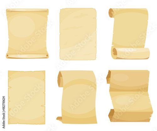 Set of old cardboard leafs on a white background. Vector illustration