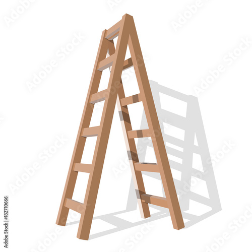 Realistic wooden ladder on a white background. Vector Illustration