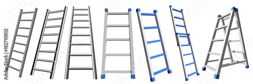Metal stairs. Set of aluminum stairs on a white background. Vector  ladder illustration