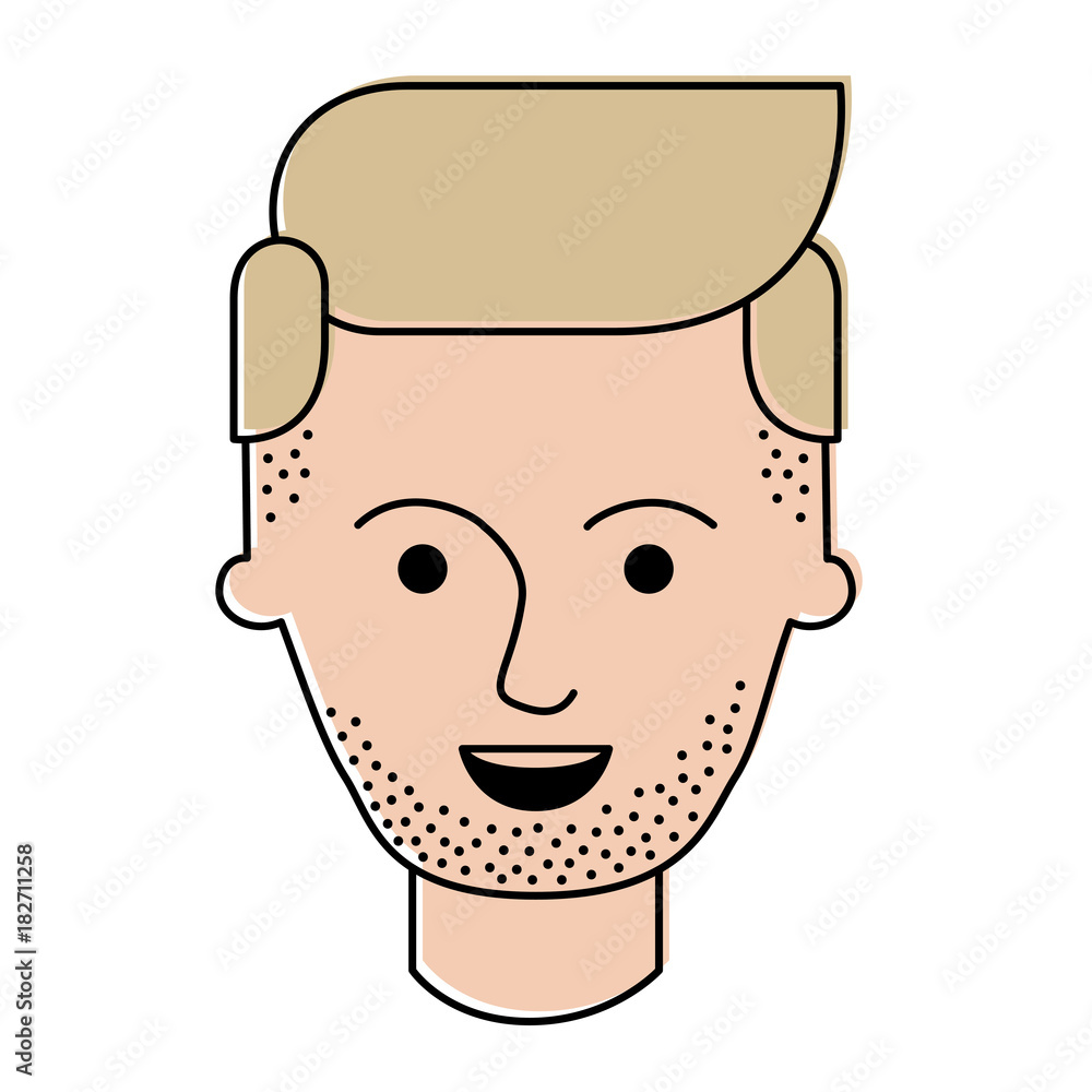 male face with stubble beard and side parted hairstyle in watercolor silhouette vector illustration