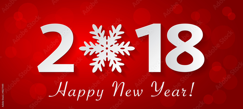 2018 Happy New Year design with  christmas snowflake.
