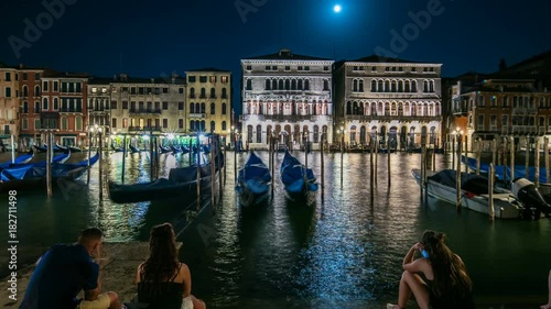 The magnificent Palazzo Balbi overlooking the Grand Canal in Venice night timelapse. photo