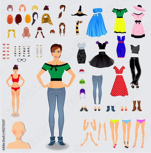 Big set for creation unique woman character.
