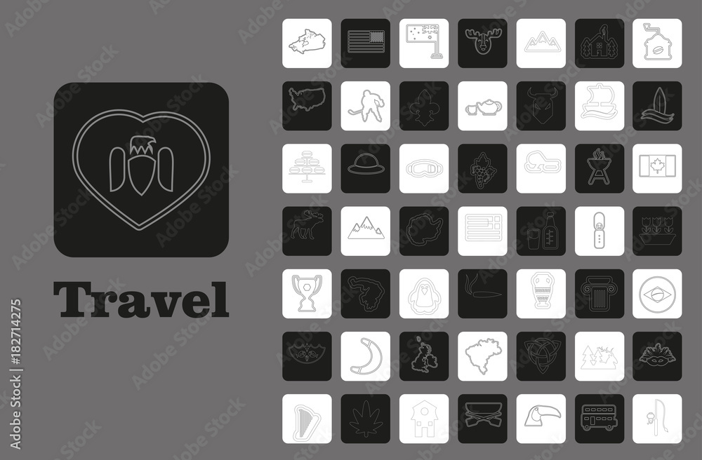 Travel Line Icons for Web and Mobile. Thin line icons. on grey background Travel Line Icons for Web and Mobile. Thin line icons. on grey background