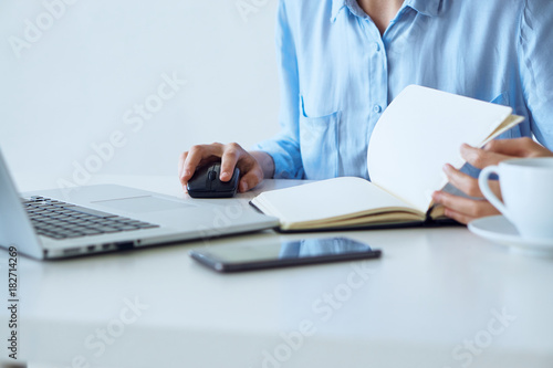 business woman  notebook  laptop  phone  office