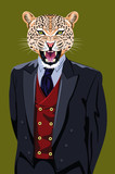 Portrait of jaguar in the men's business suit 