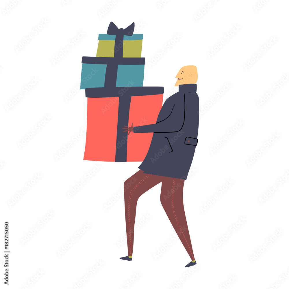 Vector illustration of man with gift boxes for Christmas Vector illustration of man with gift boxes for Christmas