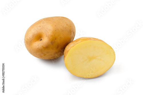 Raw potato closeup isolated on white background