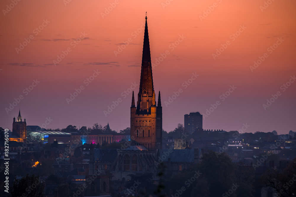 Norwich Cathedral  from Mousehold Heath at Sunset
