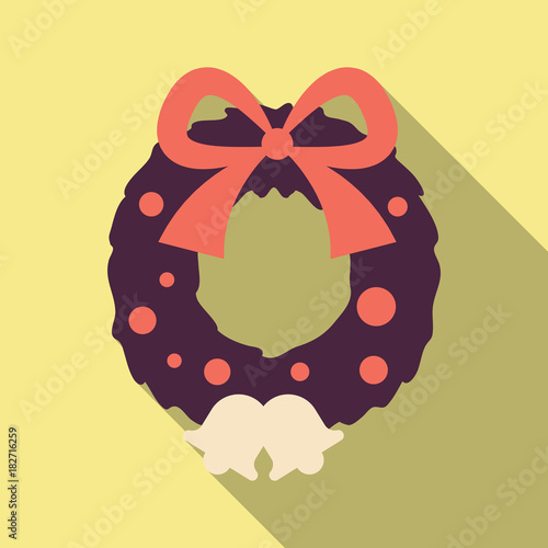 Elegant Christmas wreath with bells and ribbons. Vector photo