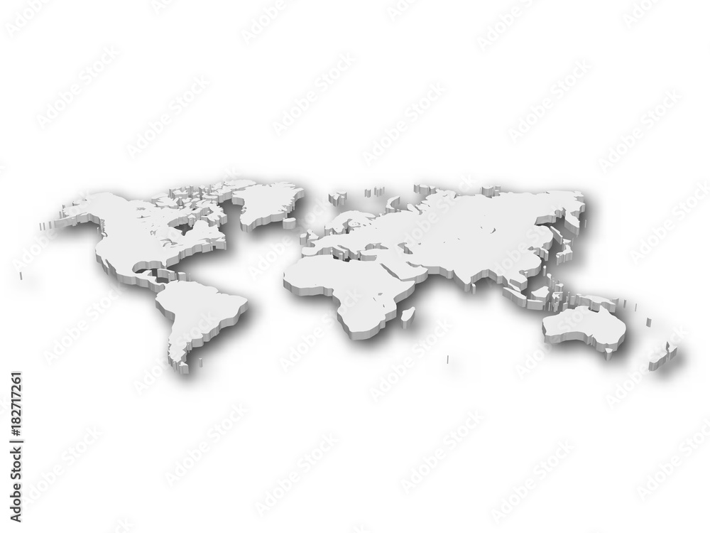 White 3D map of World with shadow isolated on white on background ...