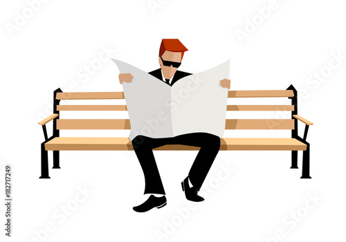 Man sitting on a bench and read newspapers