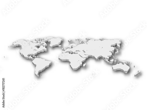 White 3D map of World with shadow isolated on white on background. EPS10 vector illustration.